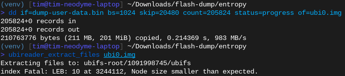 ubi_reader still fails to extract any files - but at least we are seeing one of the file systems again