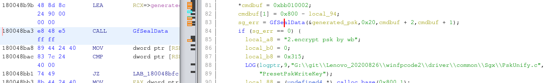 WGhidra. Decompilation of PresetPskWriteKey