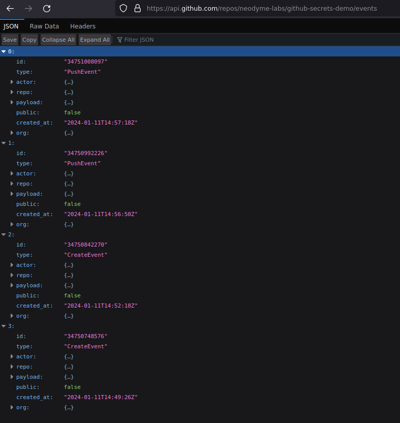 All events of a public repository