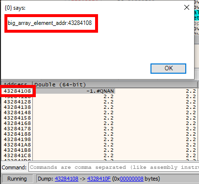 Address leak of array elements seem to work