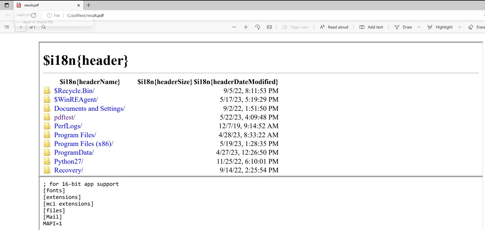 Local directory listing and file read of C:/Windows/win.ini