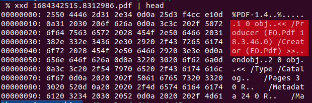 PDF metadata gives away the EO.Pdf renderer and exact library version number