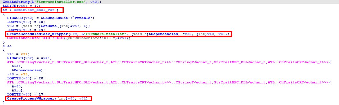 Different ways of process creation depending on the adminUser property